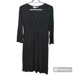 Boden Black Empire Waist Pleated V Neck Dress Size 8